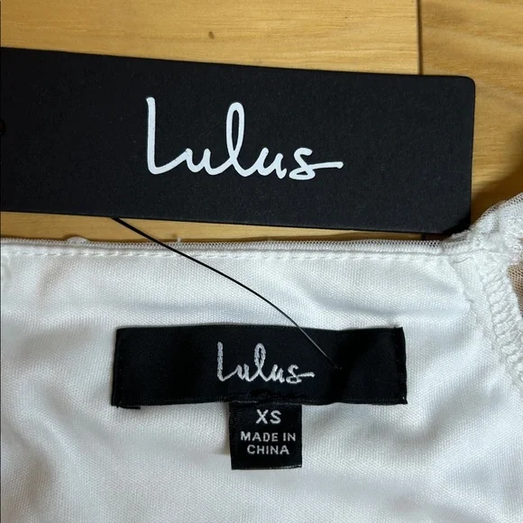 NWT Lulus White Long Sleeve Tiered Dress with Sheer Polka Dot Sleeves | Size XS - Picture 11 of 11